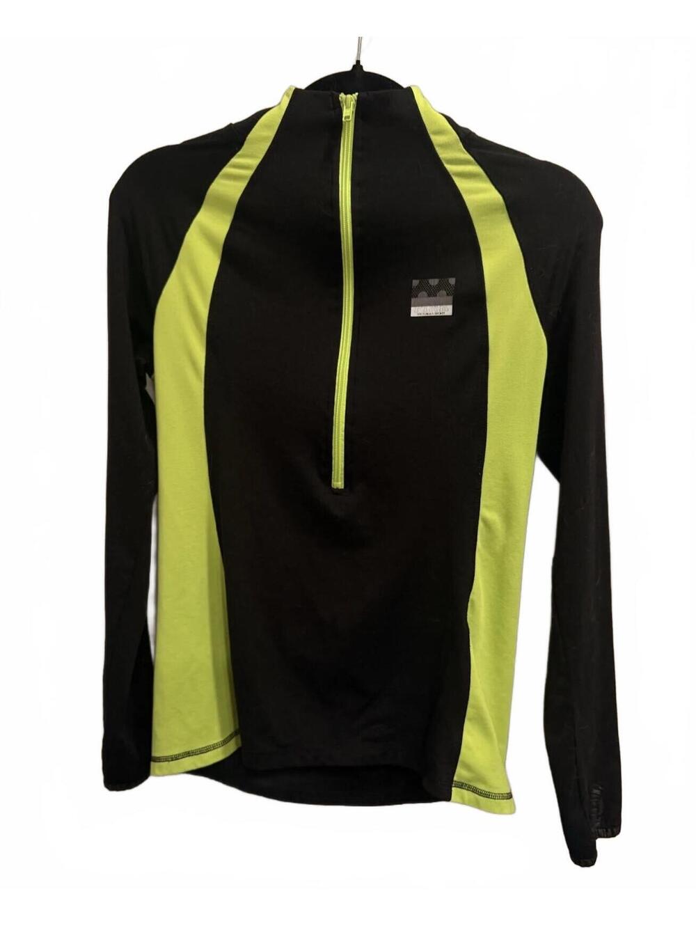 PINK Black and Neon Yellow Half-Zip Long Sleeve Athletic Top
